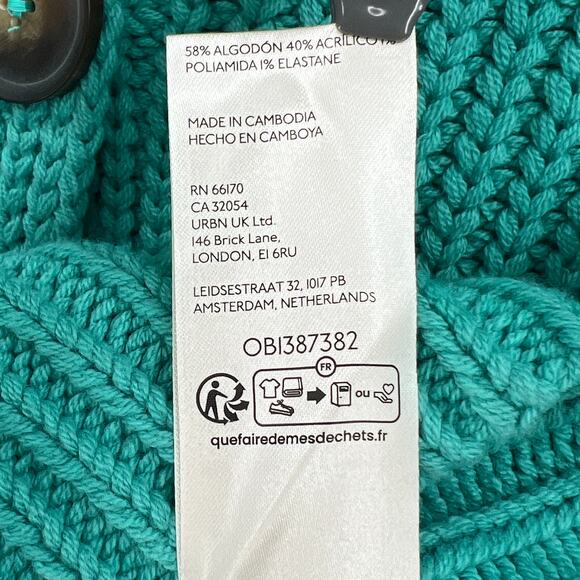 FREE PEOPLE Swim Too Deep Oversized Cardigan Womens S Turquoise Collared Button - Picture 14 of 16